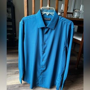 Michael Strahan long sleeve dress shirt, 16/ 16 1/2, 32/33, deep blue/ dark jade